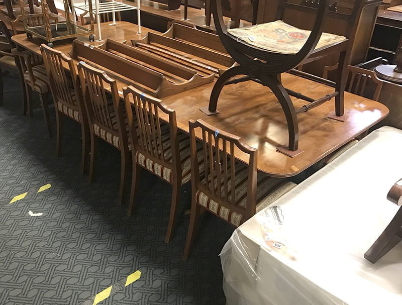 YEW DINING TABLE & TEN CHAIRS - Southgate Auction Rooms