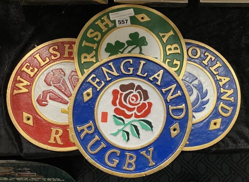 SET 4 CAST IRON RUGBY SIGNS - Southgate Auction Rooms