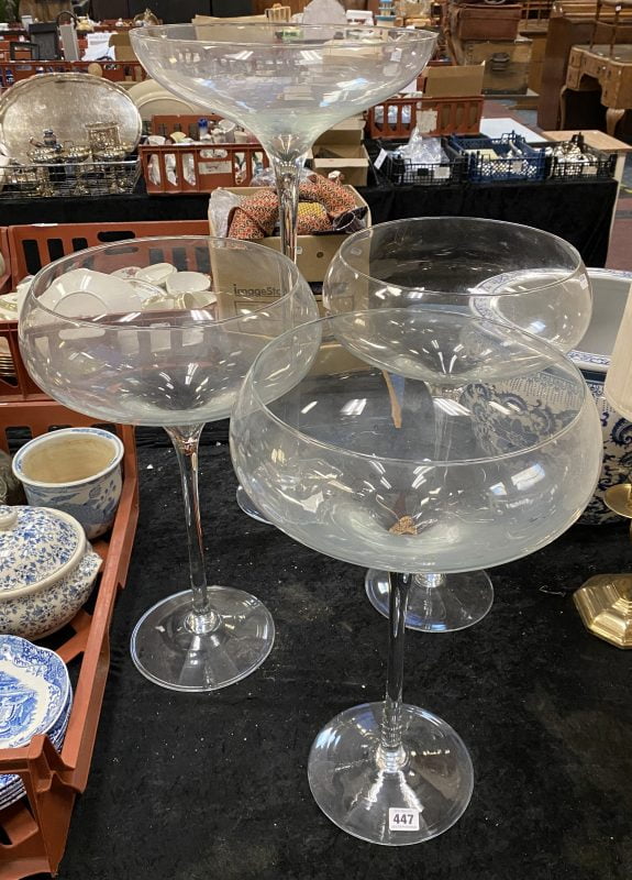 4 GLASS LONG STEM VASES Southgate Auction Rooms