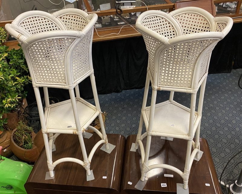 PAIR OF WHITE PAINTED RATTAN PLANT STANDS Southgate Auction Rooms