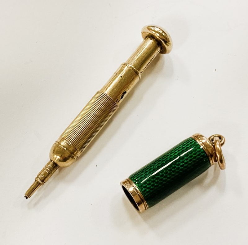 HM 9CT GOLD ENAMELLED SAMPSON MORDAN PENCIL PENDANT - Southgate
