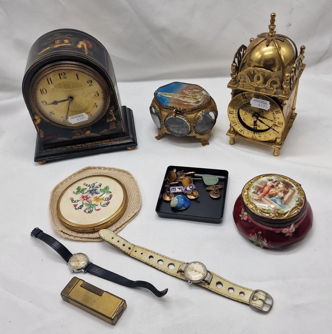 COLLECTION OF INTERESTING ITEMS, TRINKET BOX, 2 VINTAGE LADIES WATCHES
