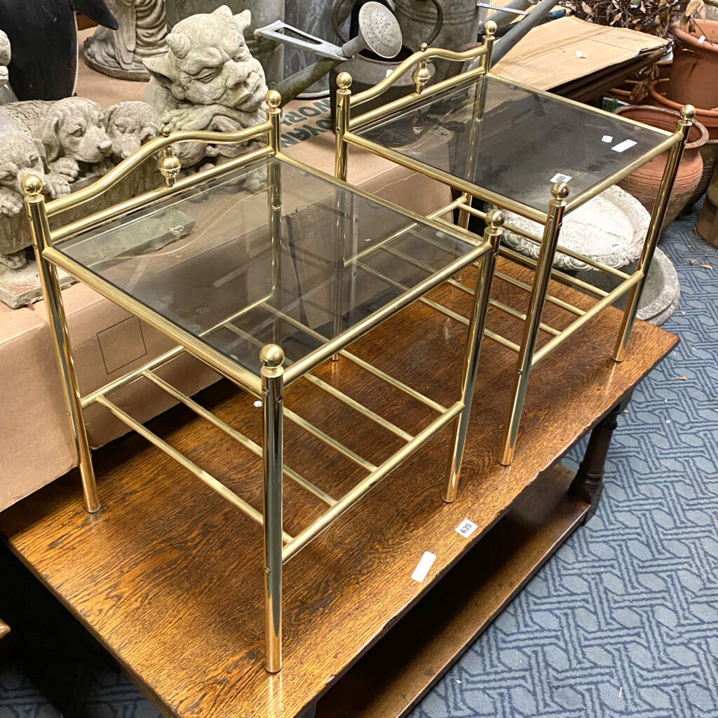 2 GLASS TOPPED TABLES WITH BRASS FRAME Southgate Auction Rooms