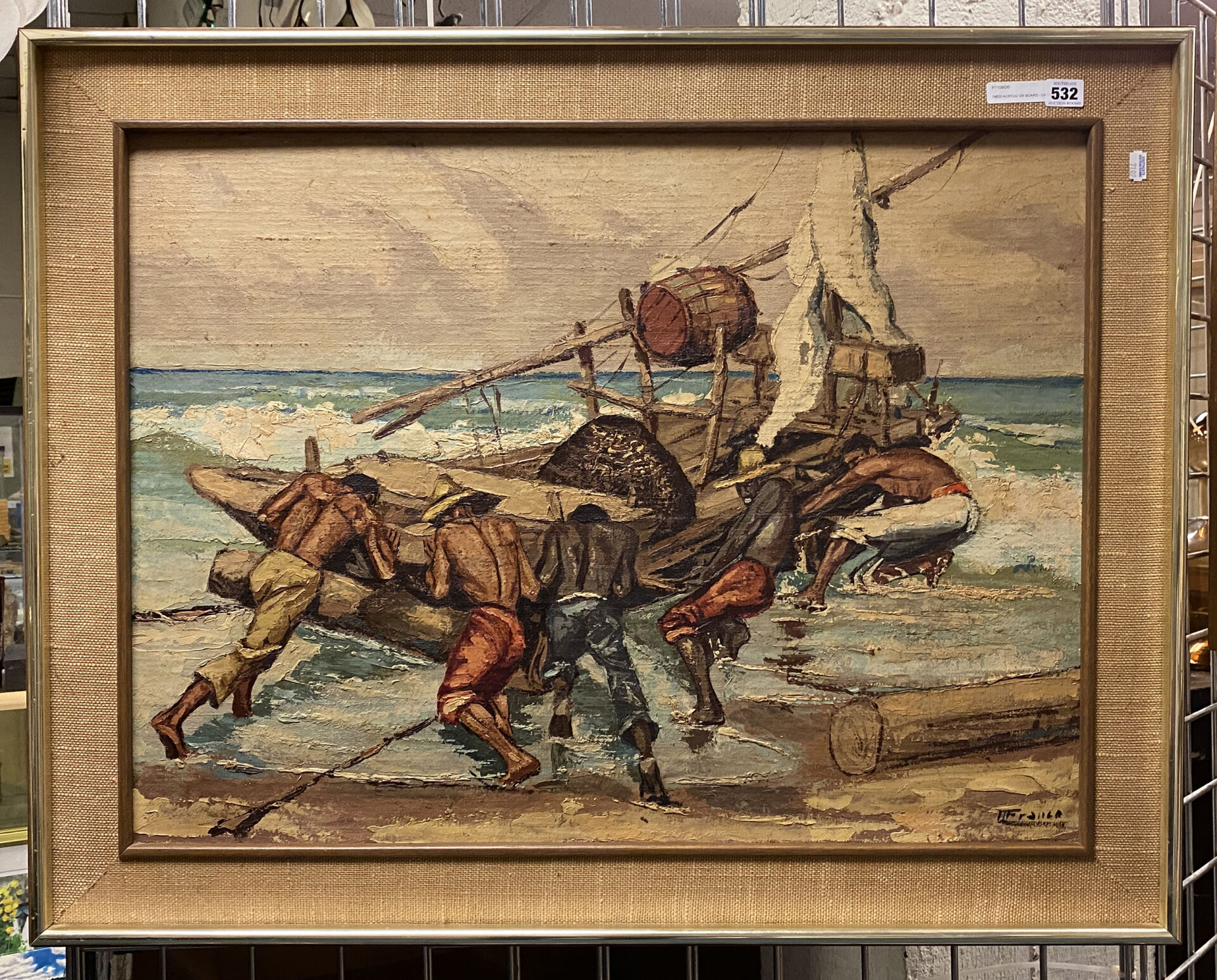 1960S ACRYLIC ON BOARD - CARIBBEAN RAFT SCENE - Southgate Auction Rooms