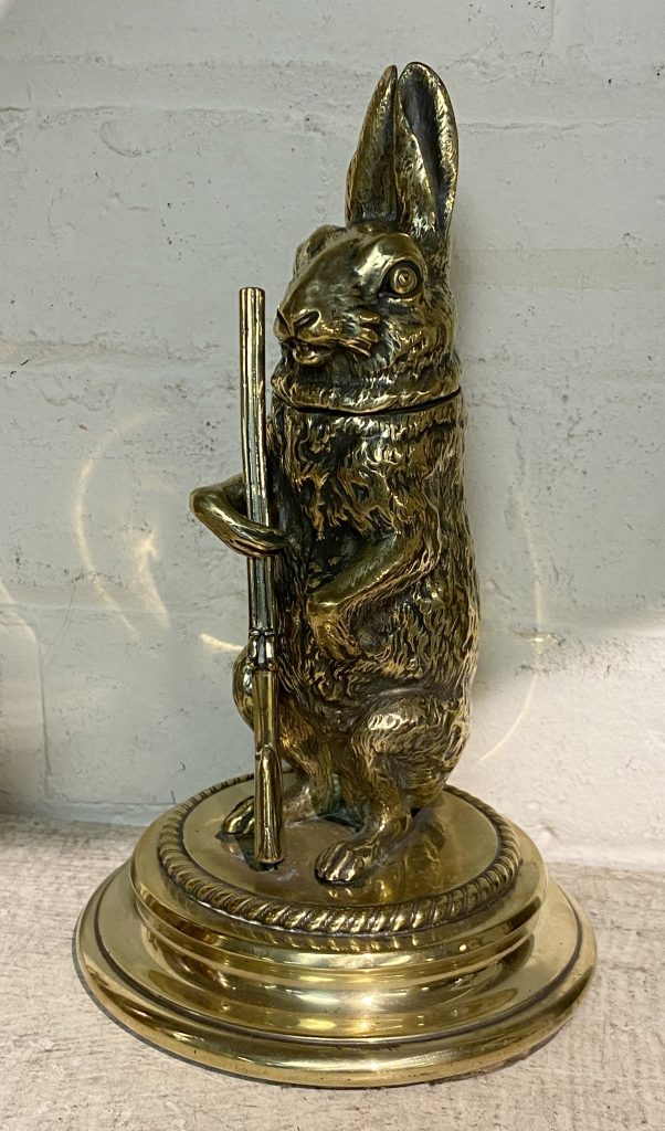 BRASS RABBIT INKWELL ''HUNTER'' - Southgate Auction Rooms