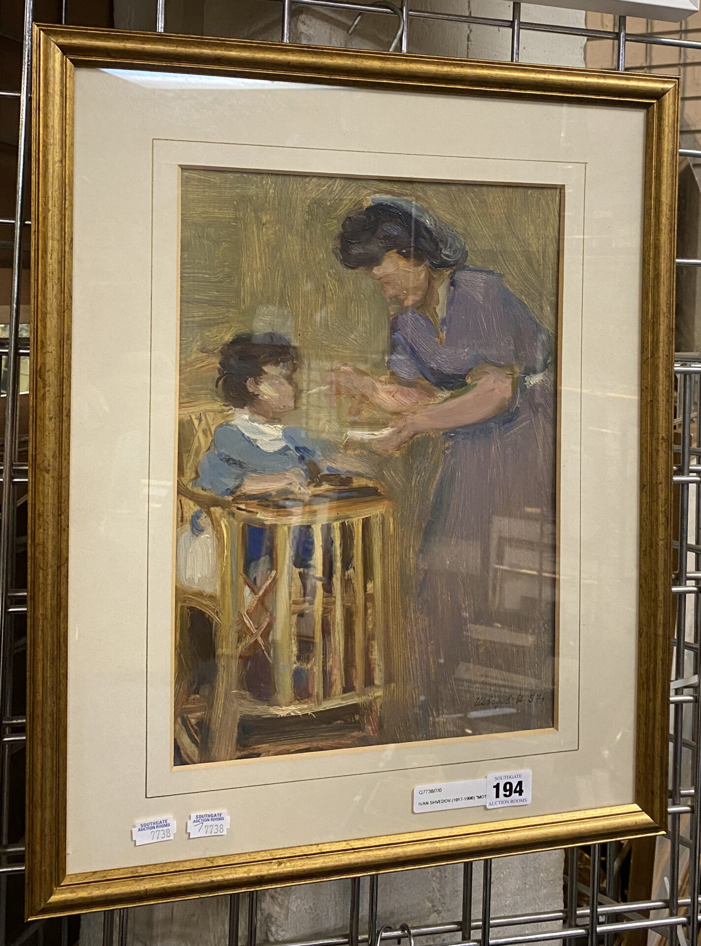 IVAN SHVEDOV (1917-1996) ''MOTHER & CHILD'' 1957 OIL ON BOARD 35CM X ...